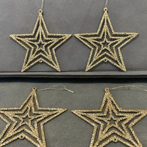Set of 4 - Gold Glitter Star Holiday Ornaments